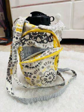 Source Unknown Yellow Gray Floral Quilted Crossbody Bag